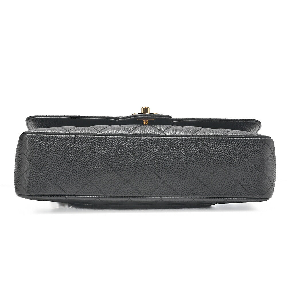 CHANEL Caviar Skin Matrasse 25cm Double Flap Chain Shoulder Black Gold-Tone Hardware, Pre-Owned