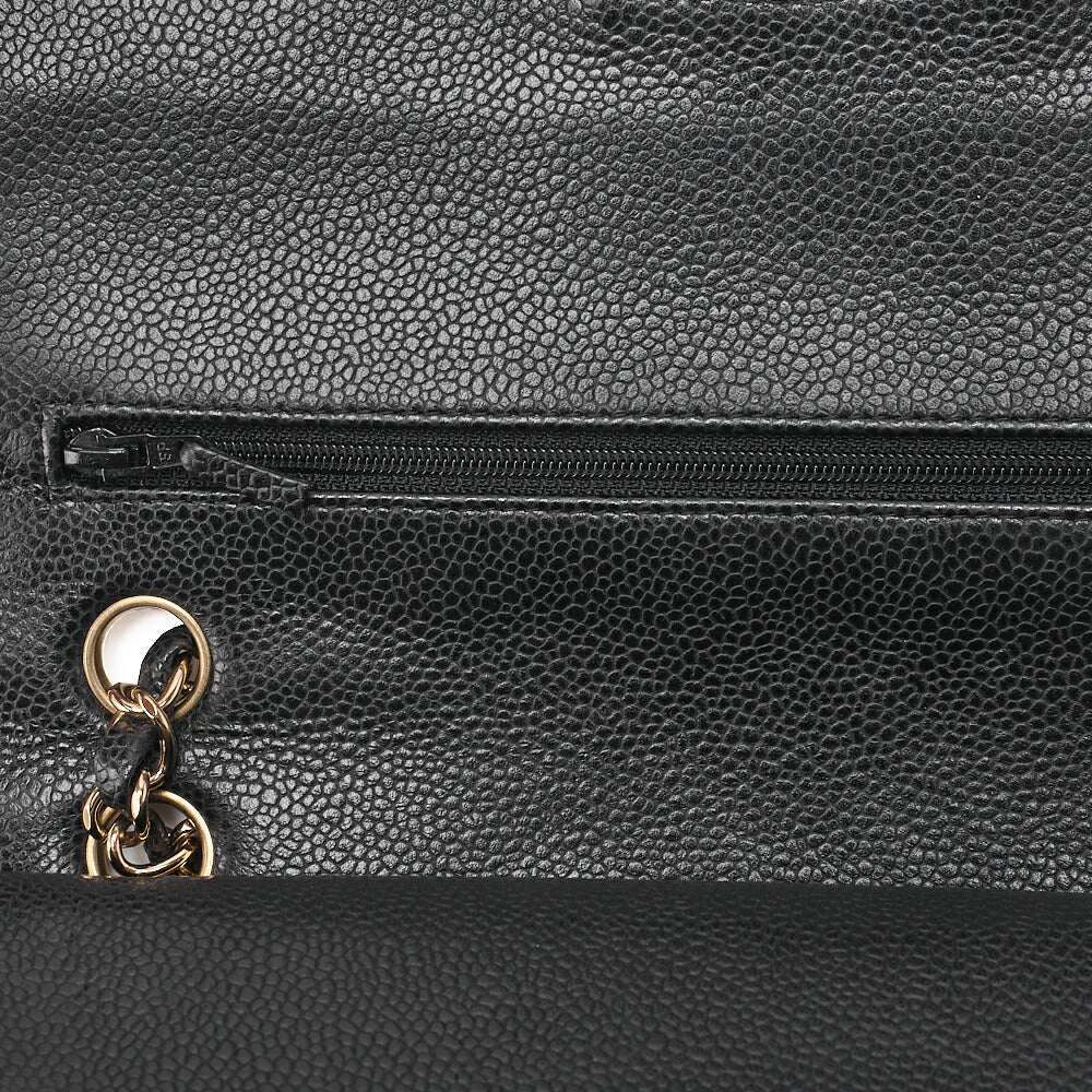 CHANEL Caviar Skin Matrasse 25cm Double Flap Chain Shoulder Black Gold-Tone Hardware, Pre-Owned