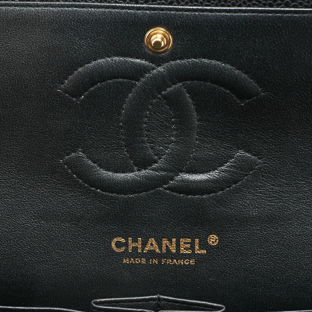 CHANEL Caviar Skin Matrasse 25cm Double Flap Chain Shoulder Black Gold-Tone Hardware, Pre-Owned
