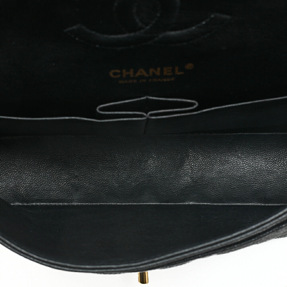 CHANEL Caviar Skin Matrasse 25cm Double Flap Chain Shoulder Black Gold-Tone Hardware, Pre-Owned