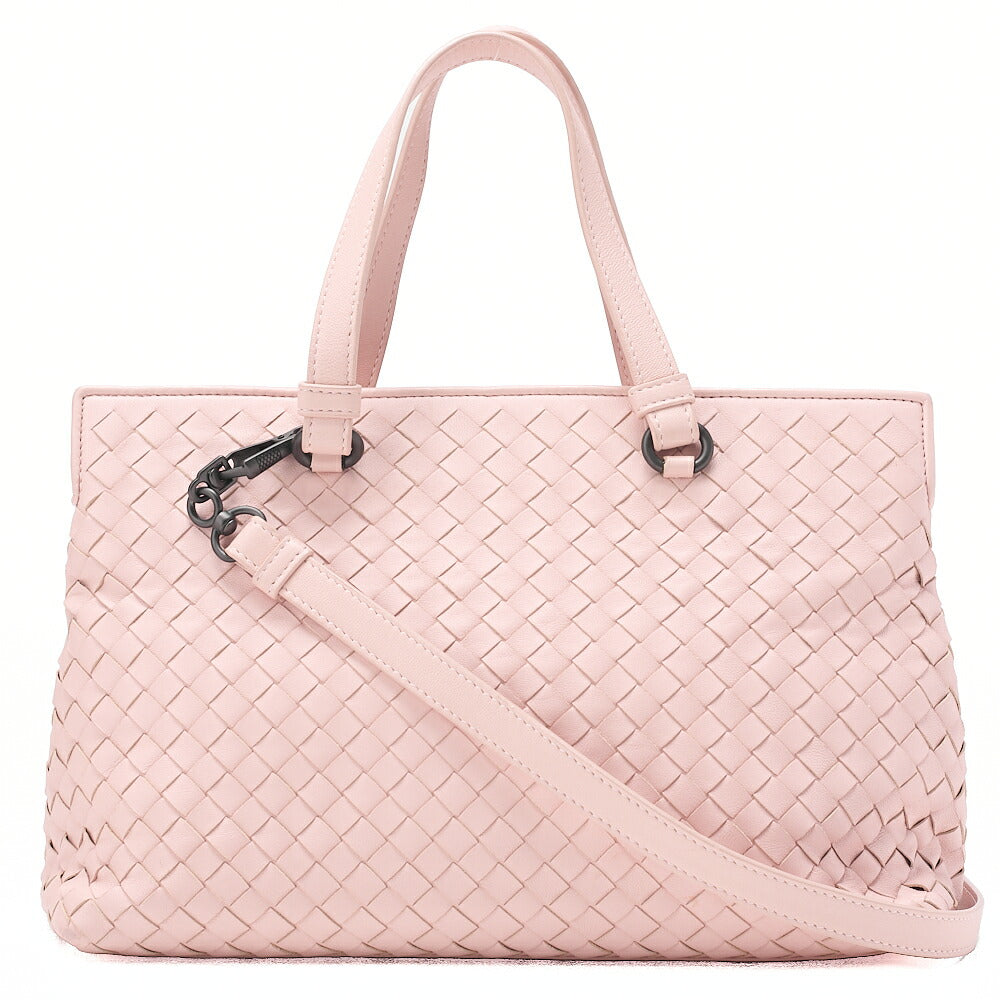 BOTTEGA VENETA Bottega Lambskin Intrecciato 2-Way Handbag Pink Black-Tone Hardware, Pre-Owned