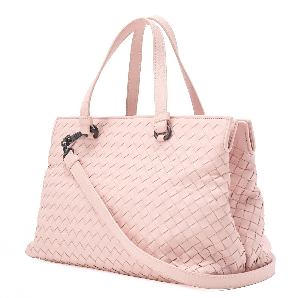 BOTTEGA VENETA Bottega Lambskin Intrecciato 2-Way Handbag Pink Black-Tone Hardware, Pre-Owned