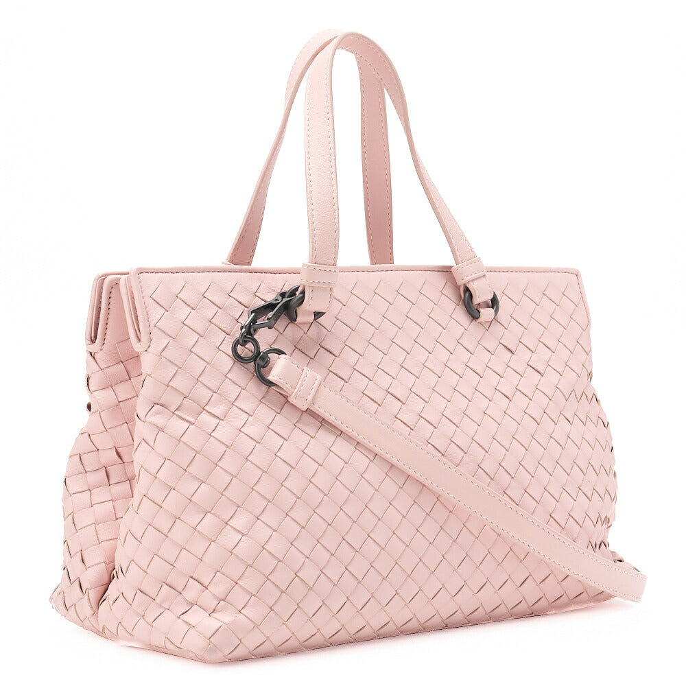 BOTTEGA VENETA Bottega Lambskin Intrecciato 2-Way Handbag Pink Black-Tone Hardware, Pre-Owned
