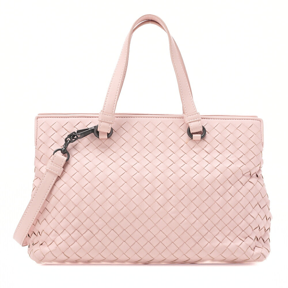 BOTTEGA VENETA Bottega Lambskin Intrecciato 2-Way Handbag Pink Black-Tone Hardware, Pre-Owned