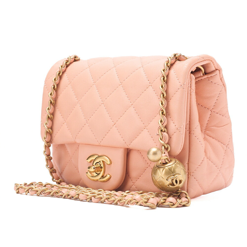 CHANEL Chain Shoulder Bag Mini Mattrasse 17cm Lambskin Single Flap Turnlock Pink Gold-Tone Hardware, Pre-Owned