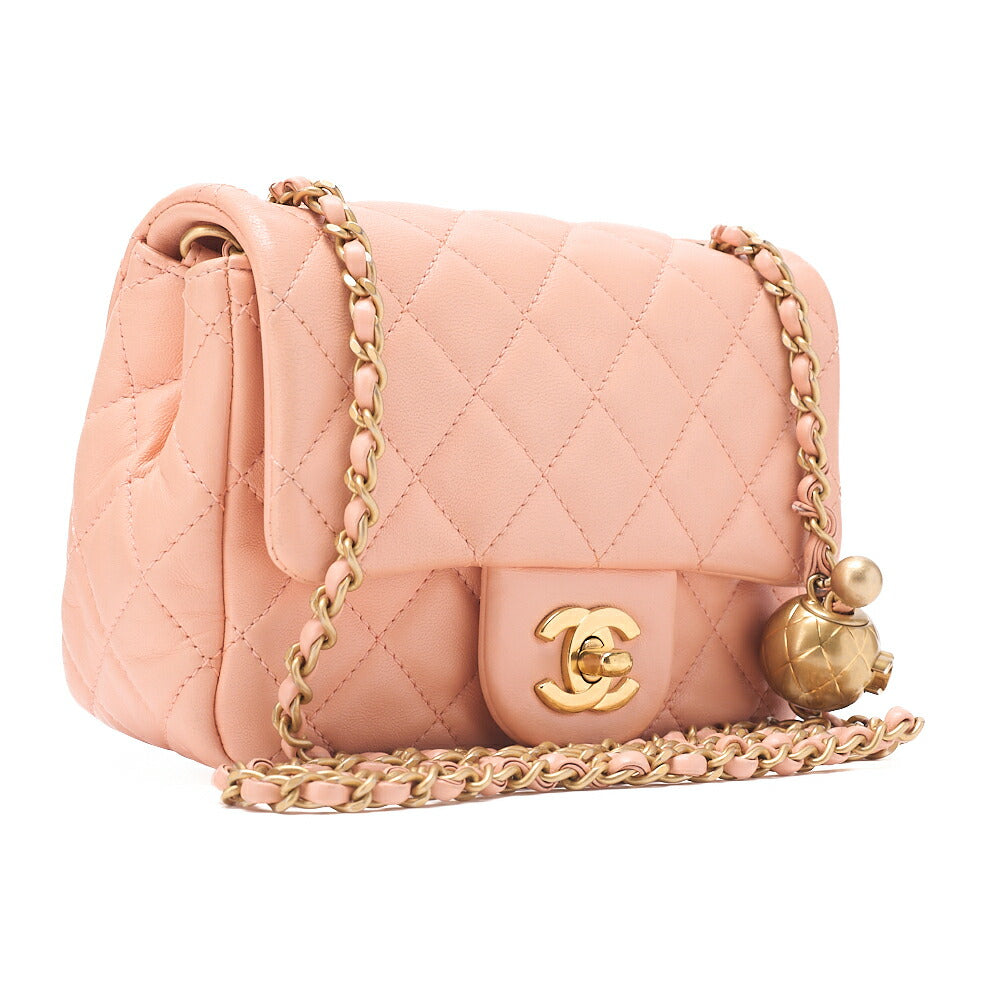 CHANEL Chain Shoulder Bag Mini Mattrasse 17cm Lambskin Single Flap Turnlock Pink Gold-Tone Hardware, Pre-Owned