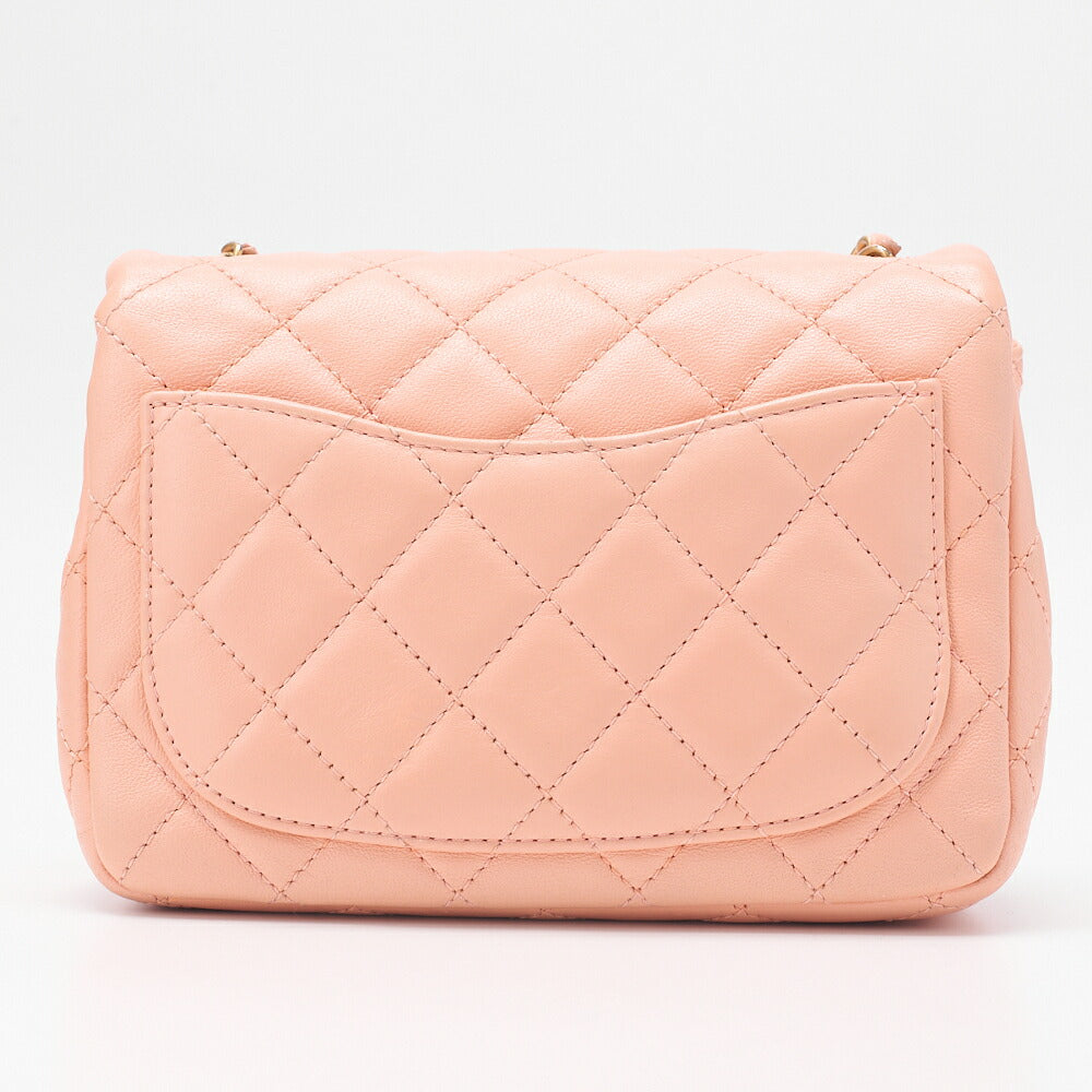 CHANEL Chain Shoulder Bag Mini Mattrasse 17cm Lambskin Single Flap Turnlock Pink Gold-Tone Hardware, Pre-Owned