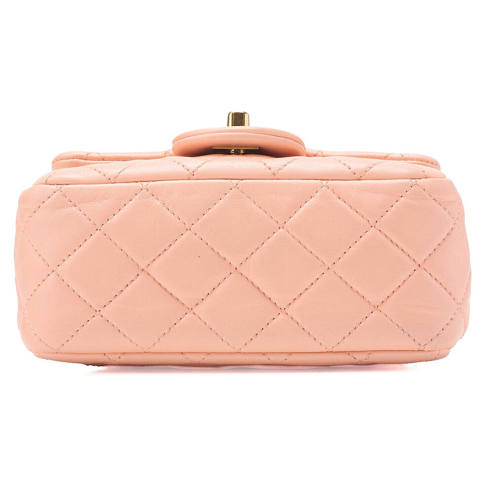 CHANEL Chain Shoulder Bag Mini Mattrasse 17cm Lambskin Single Flap Turnlock Pink Gold-Tone Hardware, Pre-Owned