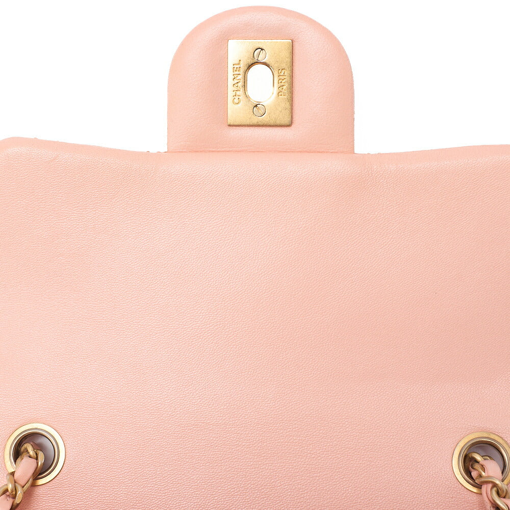 CHANEL Chain Shoulder Bag Mini Mattrasse 17cm Lambskin Single Flap Turnlock Pink Gold-Tone Hardware, Pre-Owned