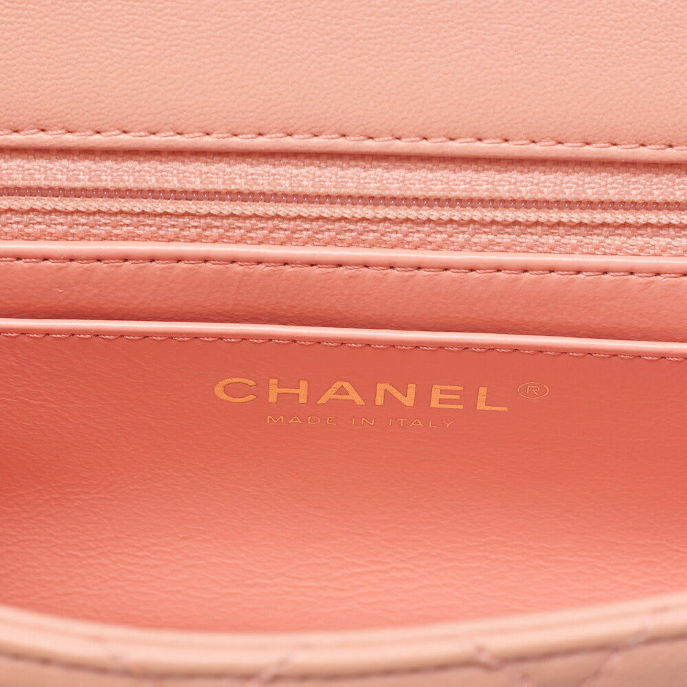 CHANEL Chain Shoulder Bag Mini Mattrasse 17cm Lambskin Single Flap Turnlock Pink Gold-Tone Hardware, Pre-Owned