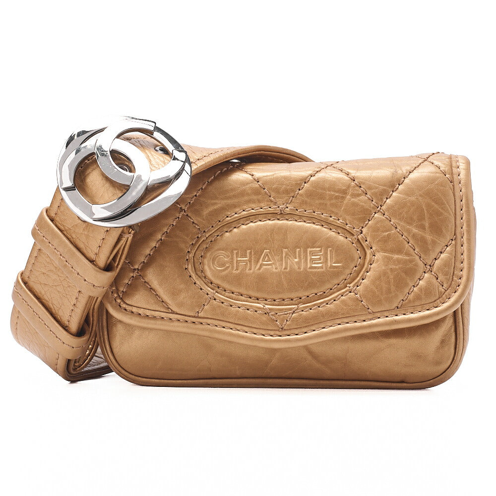 CHANEL Lambskin Logo Belt Waist Shoulder Gold Silver-Tone Hardware, Pre-Owned