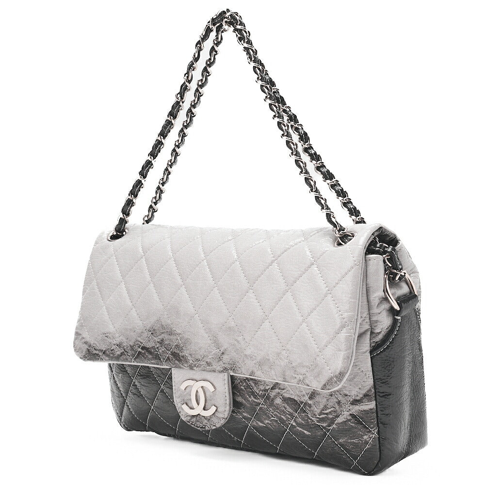 CHANEL Patent Matrasse Single Gradient Chain Shoulder Black X Gray Silver-Tone Hardware, Pre-Owned