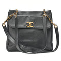 CHANEL Caviar Skin Outside Flap Chain Tote Black Gold-Tone Hardware, Pre-Owned