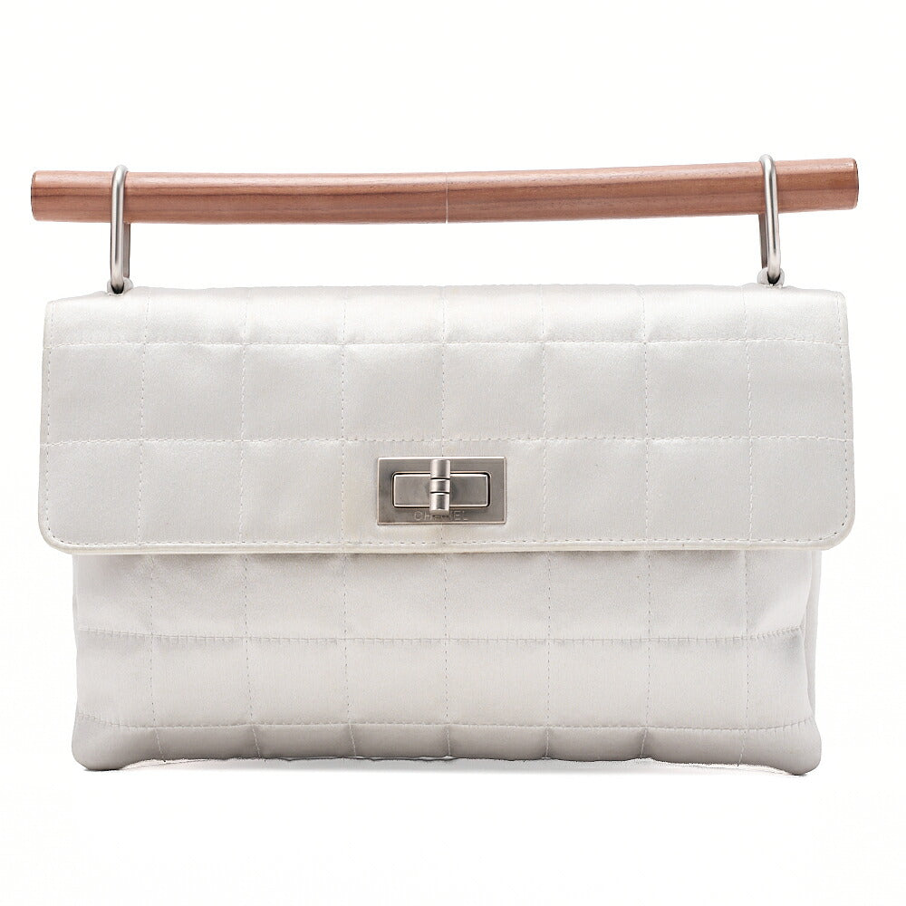 CHANEL Choco Bar 2.55 Turnlock Wood Handbag Satin Silver Silver-Tone Hardware, Pre-Owned