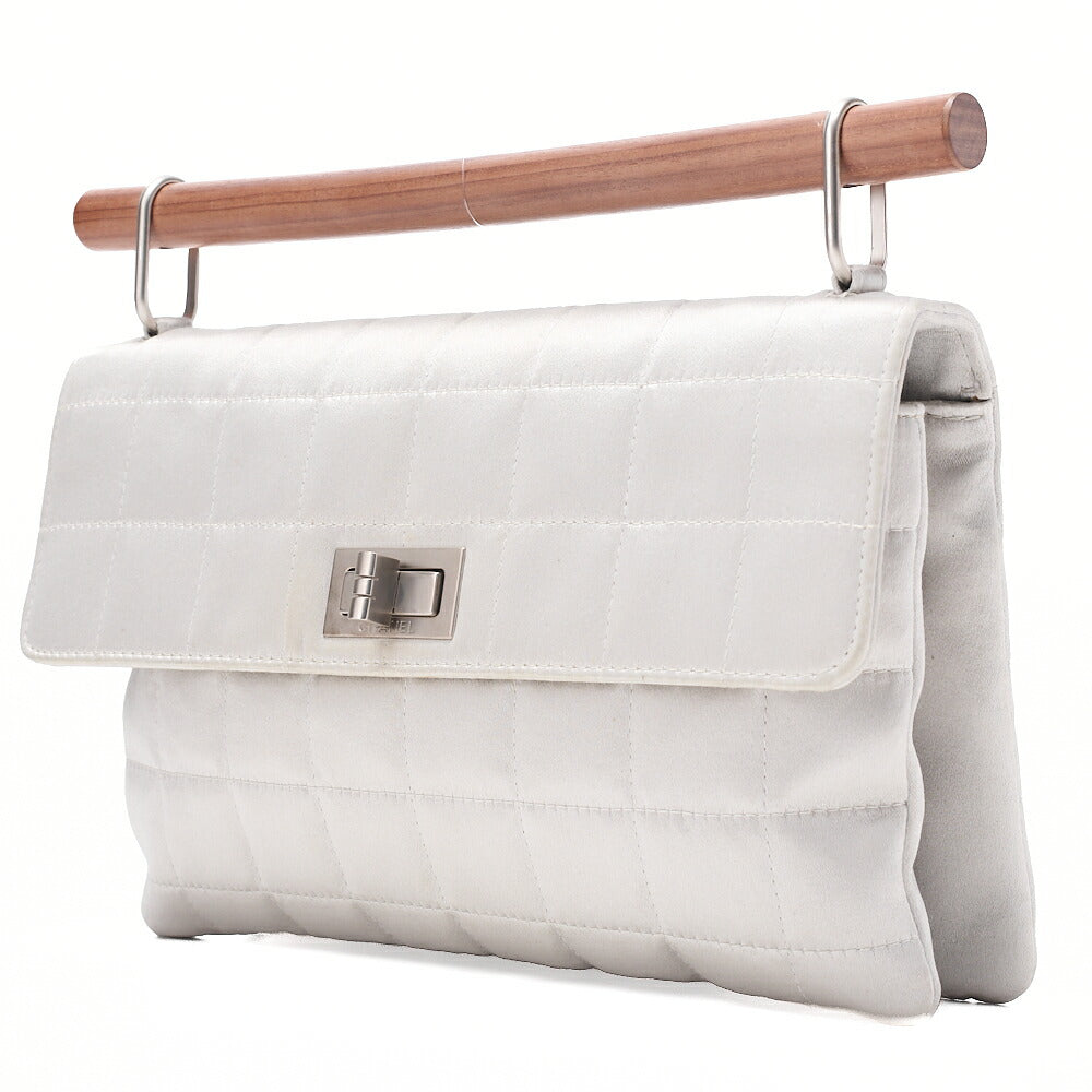 CHANEL Choco Bar 2.55 Turnlock Wood Handbag Satin Silver Silver-Tone Hardware, Pre-Owned