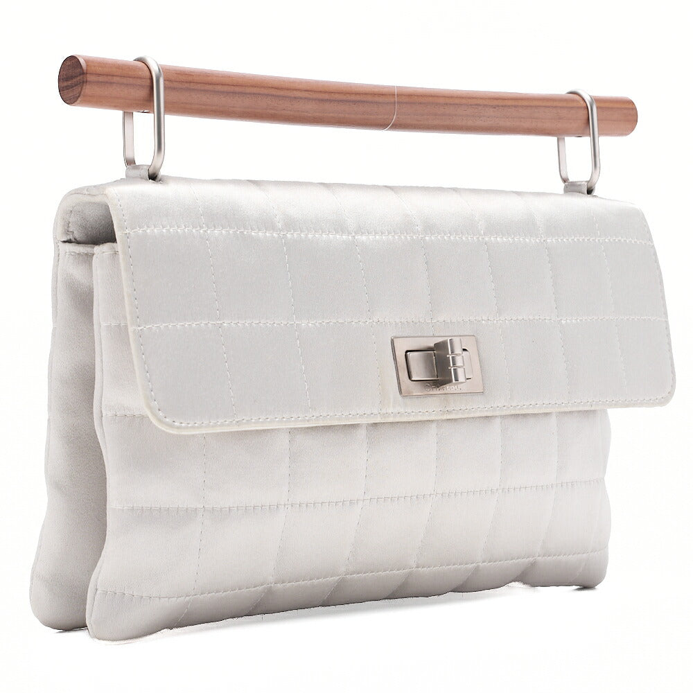 CHANEL Choco Bar 2.55 Turnlock Wood Handbag Satin Silver Silver-Tone Hardware, Pre-Owned