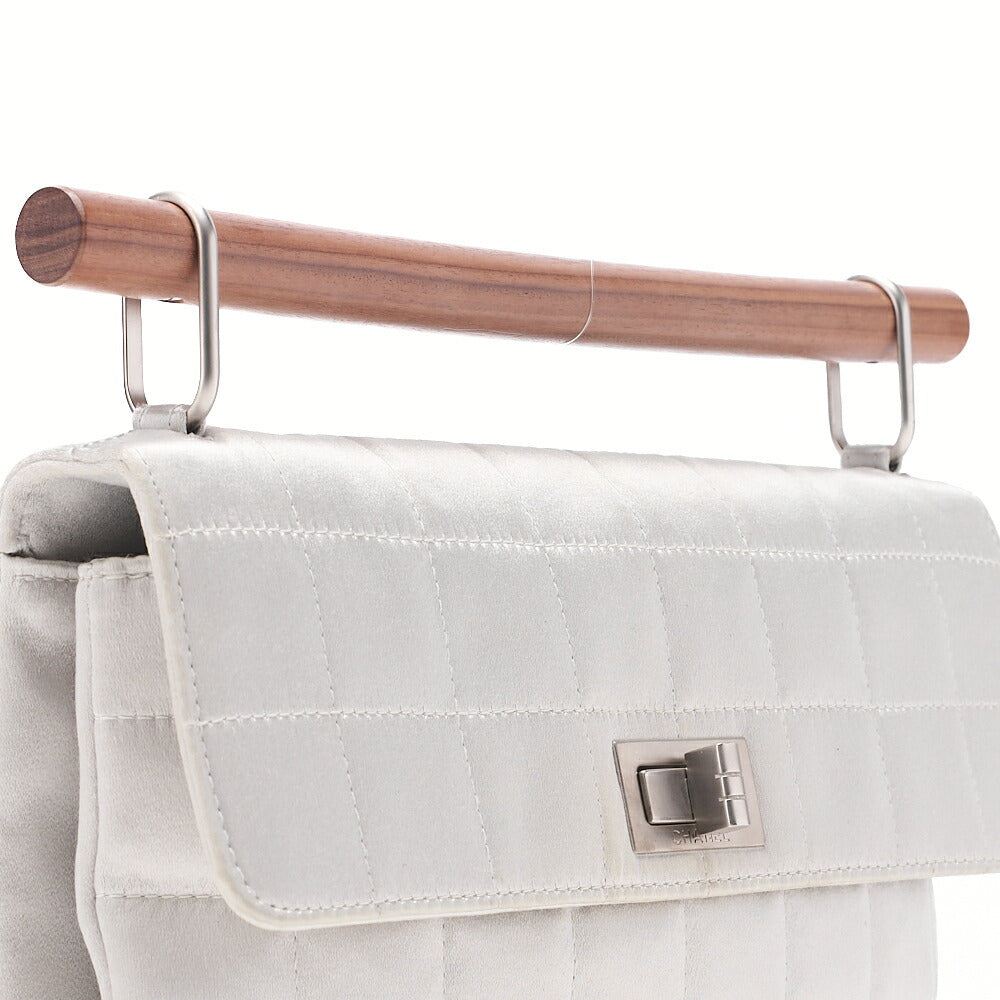 CHANEL Choco Bar 2.55 Turnlock Wood Handbag Satin Silver Silver-Tone Hardware, Pre-Owned