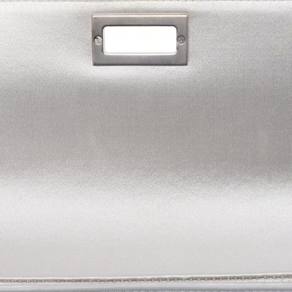 CHANEL Choco Bar 2.55 Turnlock Wood Handbag Satin Silver Silver-Tone Hardware, Pre-Owned