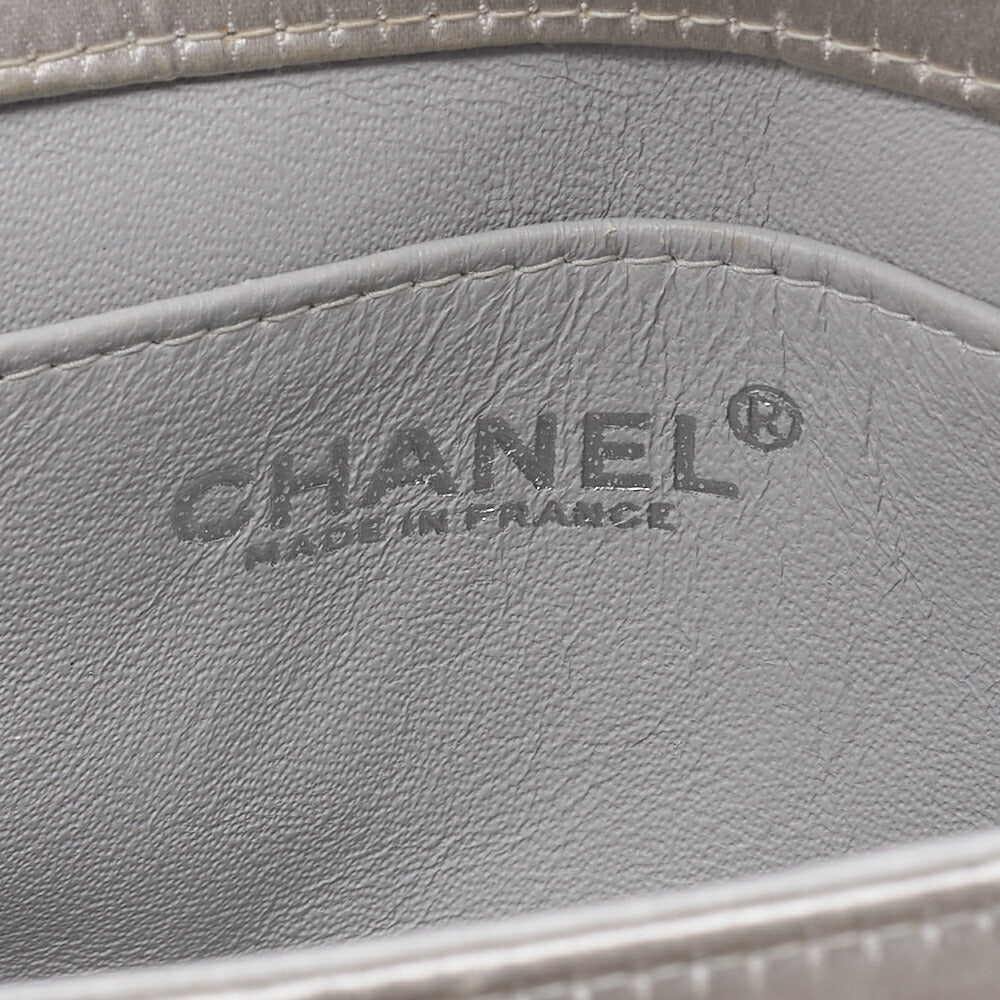 CHANEL Choco Bar 2.55 Turnlock Wood Handbag Satin Silver Silver-Tone Hardware, Pre-Owned