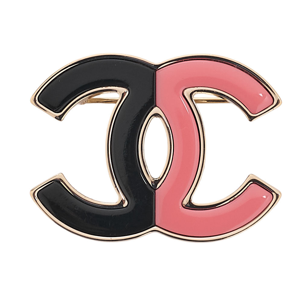 CHANEL Cocomark B23C Brooch GP (Gold Plated) x Plastic Black x Pink Brooch Gold-Tone Hardware, Pre-Owned