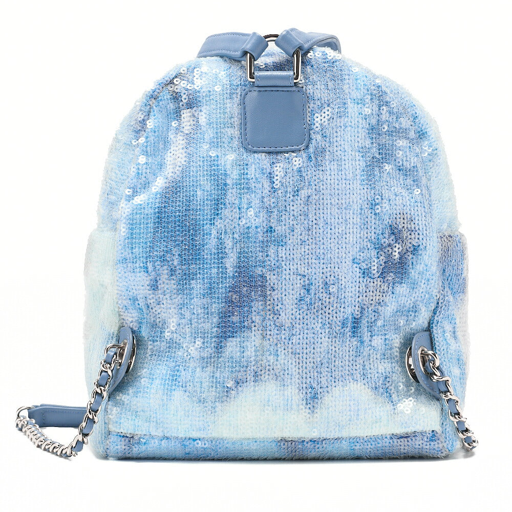 CHANEL Sequin Cocomark Chain Backpack Blue Multicolor Silver-Tone Hardware, Pre-Owned