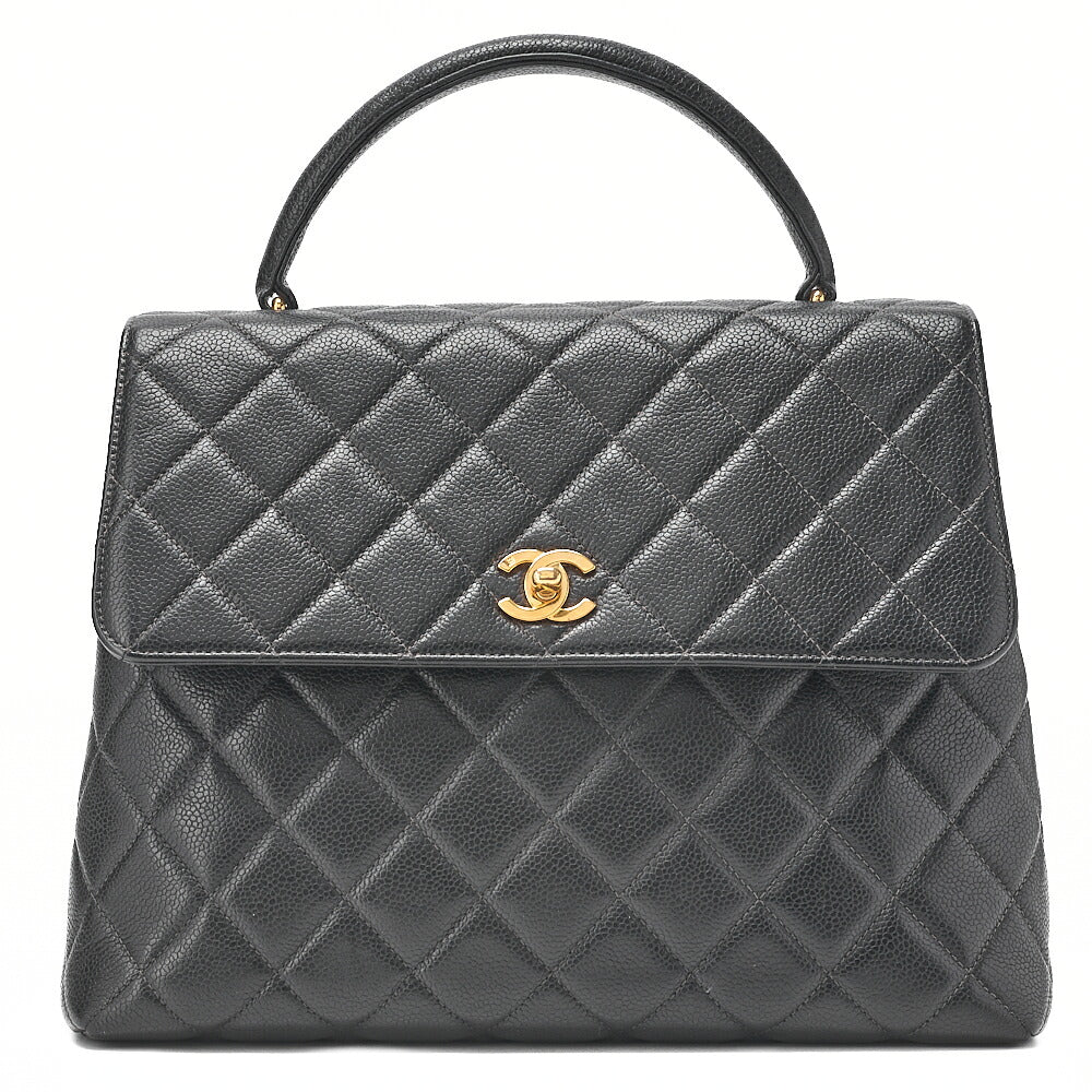 CHANEL Handbag Matlasse Turnlock Kelly Shape Caviar Skin Black Gold-Tone Hardware, Pre-Owned