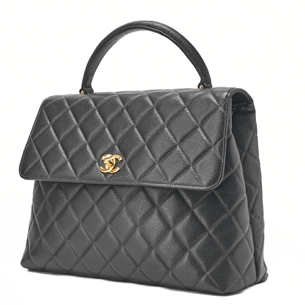 CHANEL Handbag Matlasse Turnlock Kelly Shape Caviar Skin Black Gold-Tone Hardware, Pre-Owned