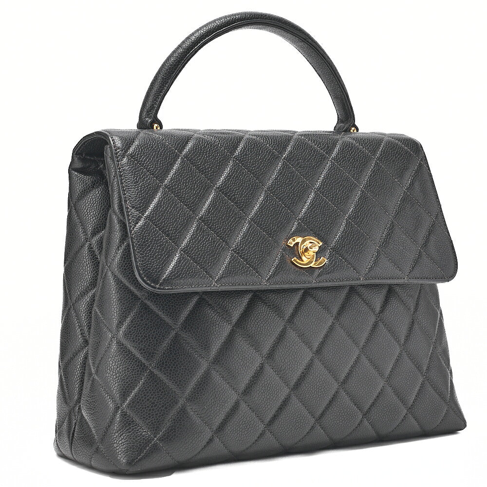 CHANEL Handbag Matlasse Turnlock Kelly Shape Caviar Skin Black Gold-Tone Hardware, Pre-Owned