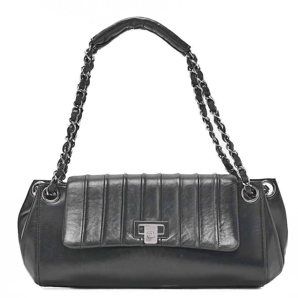 CHANEL Mademoiselle Coco Mark Turnlock Chain Shoulder Lambskin Black Silver-Tone Hardware, Pre-Owned