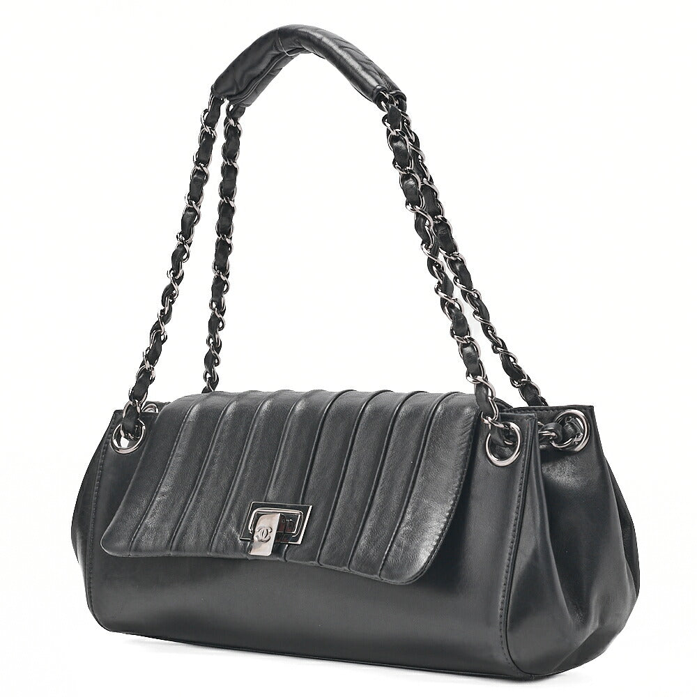 CHANEL Mademoiselle Coco Mark Turnlock Chain Shoulder Lambskin Black Silver-Tone Hardware, Pre-Owned