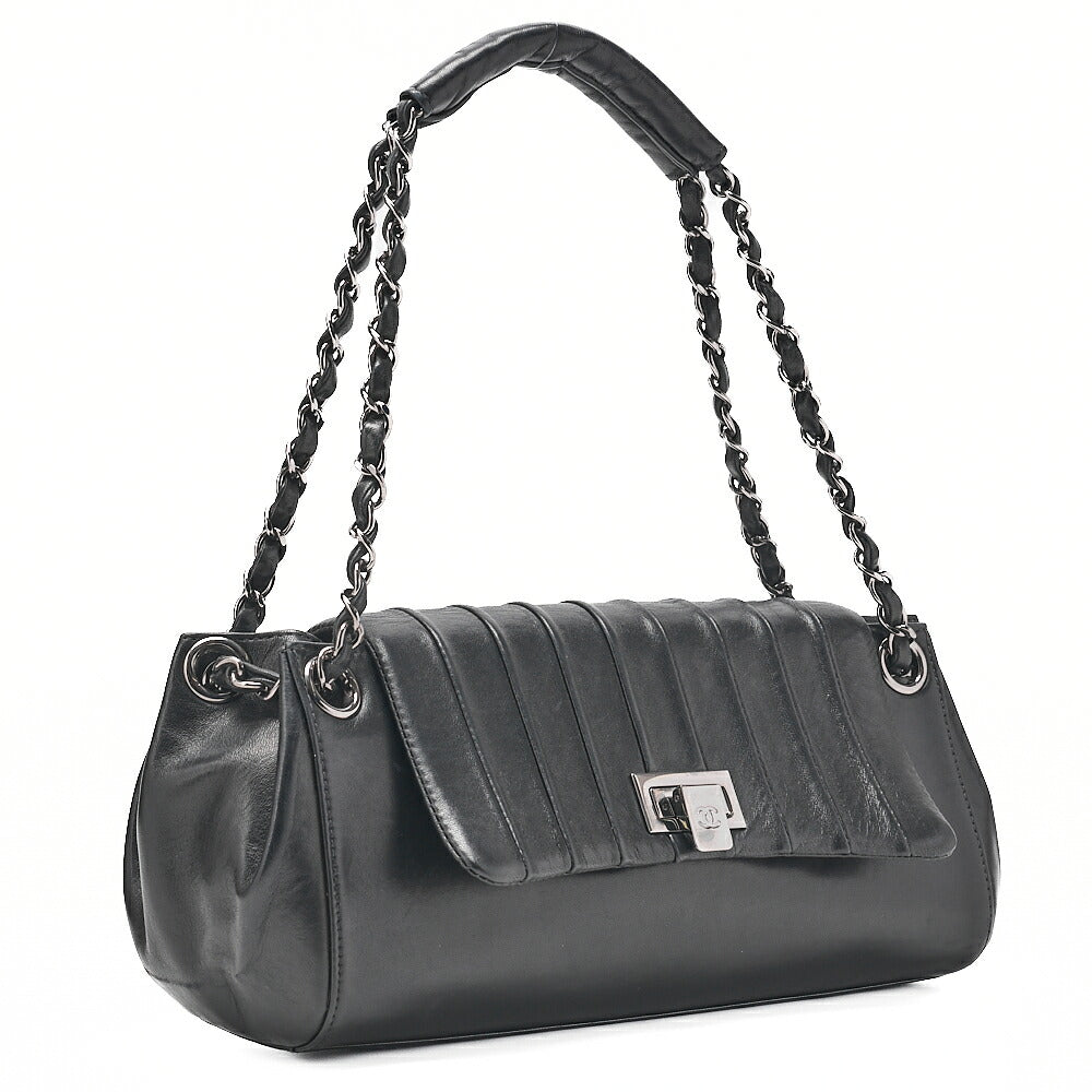 CHANEL Mademoiselle Coco Mark Turnlock Chain Shoulder Lambskin Black Silver-Tone Hardware, Pre-Owned