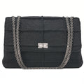CHANEL Chanel Chocolate Bar 2.55 Lock 2.55 Chain Shoulder Single Flap Wool Felt Black Large Size Silver-Tone Hardware, Pre-Owned