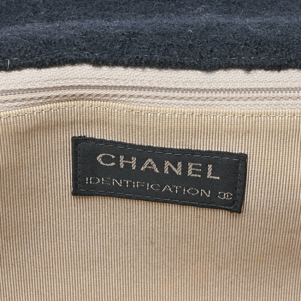 CHANEL Chanel Chocolate Bar 2.55 Lock 2.55 Chain Shoulder Single Flap Wool Felt Black Large Size Silver-Tone Hardware, Pre-Owned