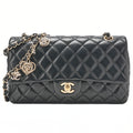 CHANEL Lambskin Matrasse 25cm Single Flap Icon Chain Shoulder Black Gold-Tone Hardware, Pre-Owned