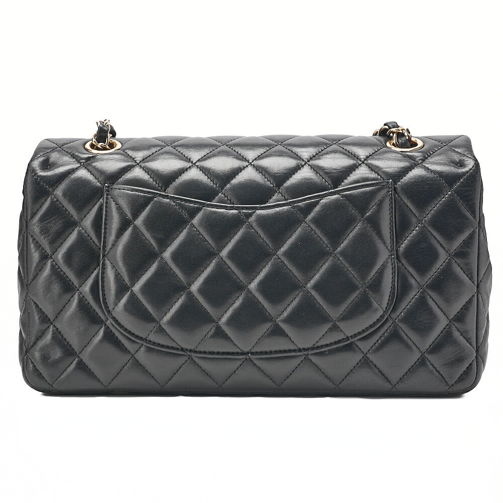 CHANEL Lambskin Matrasse 25cm Single Flap Icon Chain Shoulder Black Gold-Tone Hardware, Pre-Owned