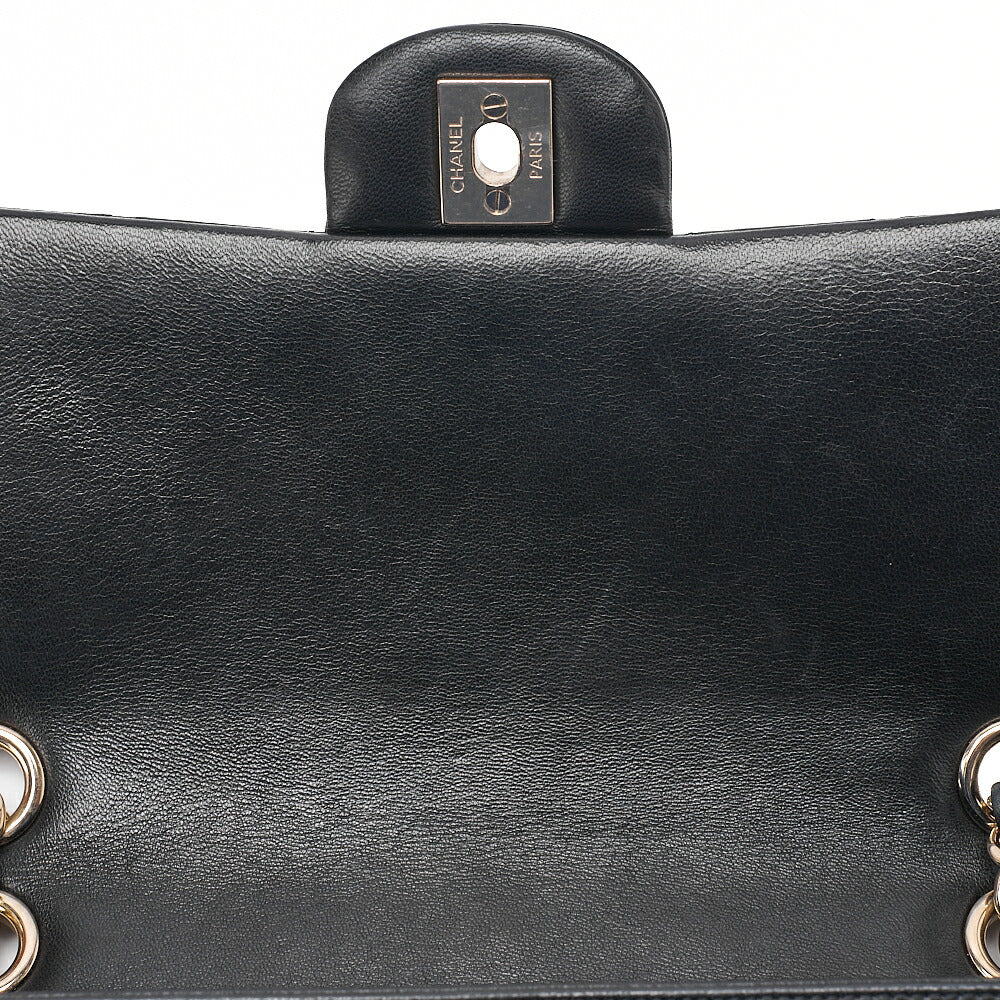 CHANEL Lambskin Matrasse 25cm Single Flap Icon Chain Shoulder Black Gold-Tone Hardware, Pre-Owned