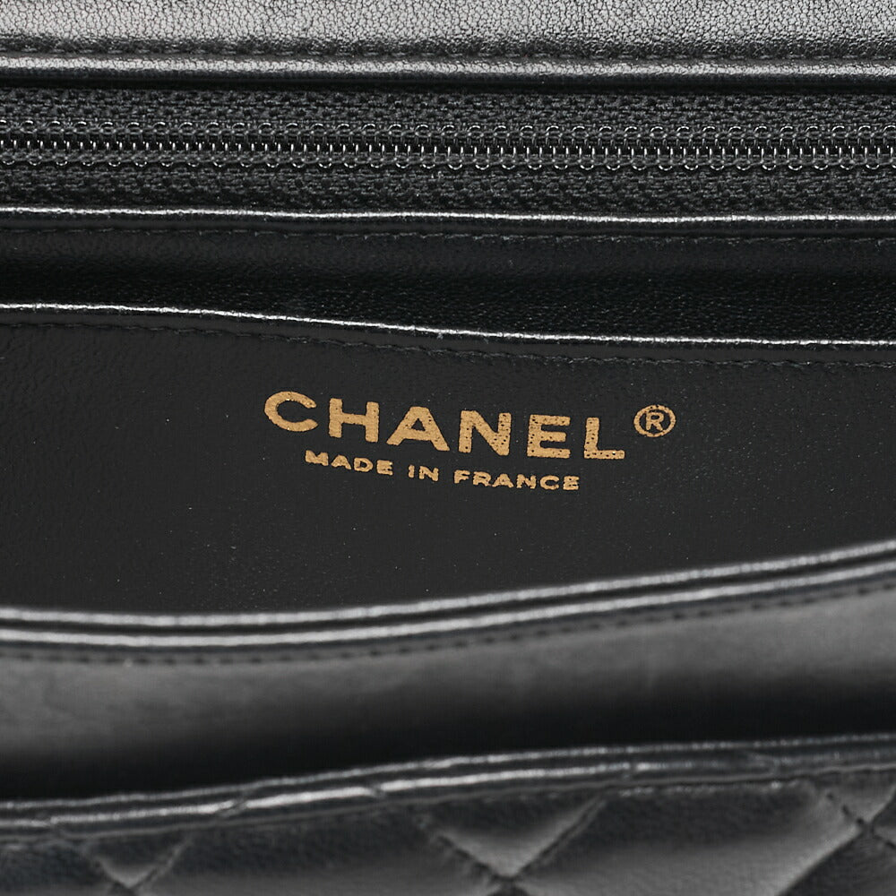 CHANEL Lambskin Matrasse 25cm Single Flap Icon Chain Shoulder Black Gold-Tone Hardware, Pre-Owned