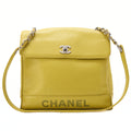 CHANEL Caviar Skin Turnlock Logo Mark One Chain Shoulder Green Silver-Tone Hardware, Pre-Owned