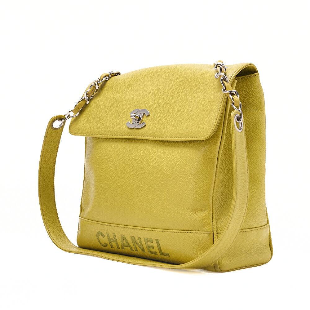 CHANEL Caviar Skin Turnlock Logo Mark One Chain Shoulder Green Silver-Tone Hardware, Pre-Owned