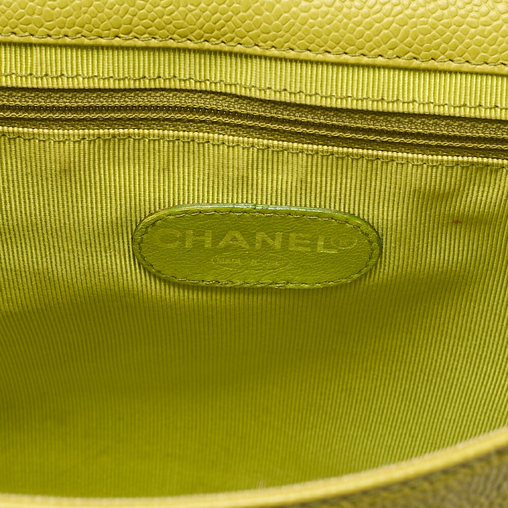 CHANEL Caviar Skin Turnlock Logo Mark One Chain Shoulder Green Silver-Tone Hardware, Pre-Owned
