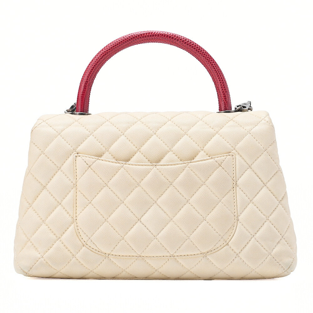 CHANEL Shoulder Bag Matlasse Coco Handle 2WAY Handbag Caviar Skin x Lizard Ivory Vintage-Tone Hardware, Pre-Owned