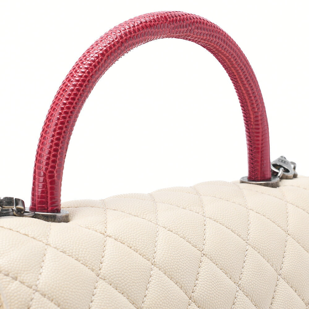 CHANEL Shoulder Bag Matlasse Coco Handle 2WAY Handbag Caviar Skin x Lizard Ivory Vintage-Tone Hardware, Pre-Owned
