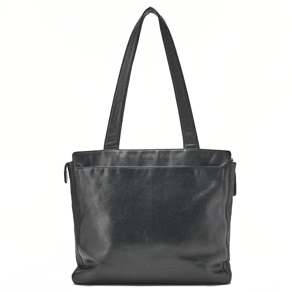 CHANEL Logo Mark Tote Bag with Logo Charm Caviar Skin Black Gold-Tone Hardware, Pre-Owned