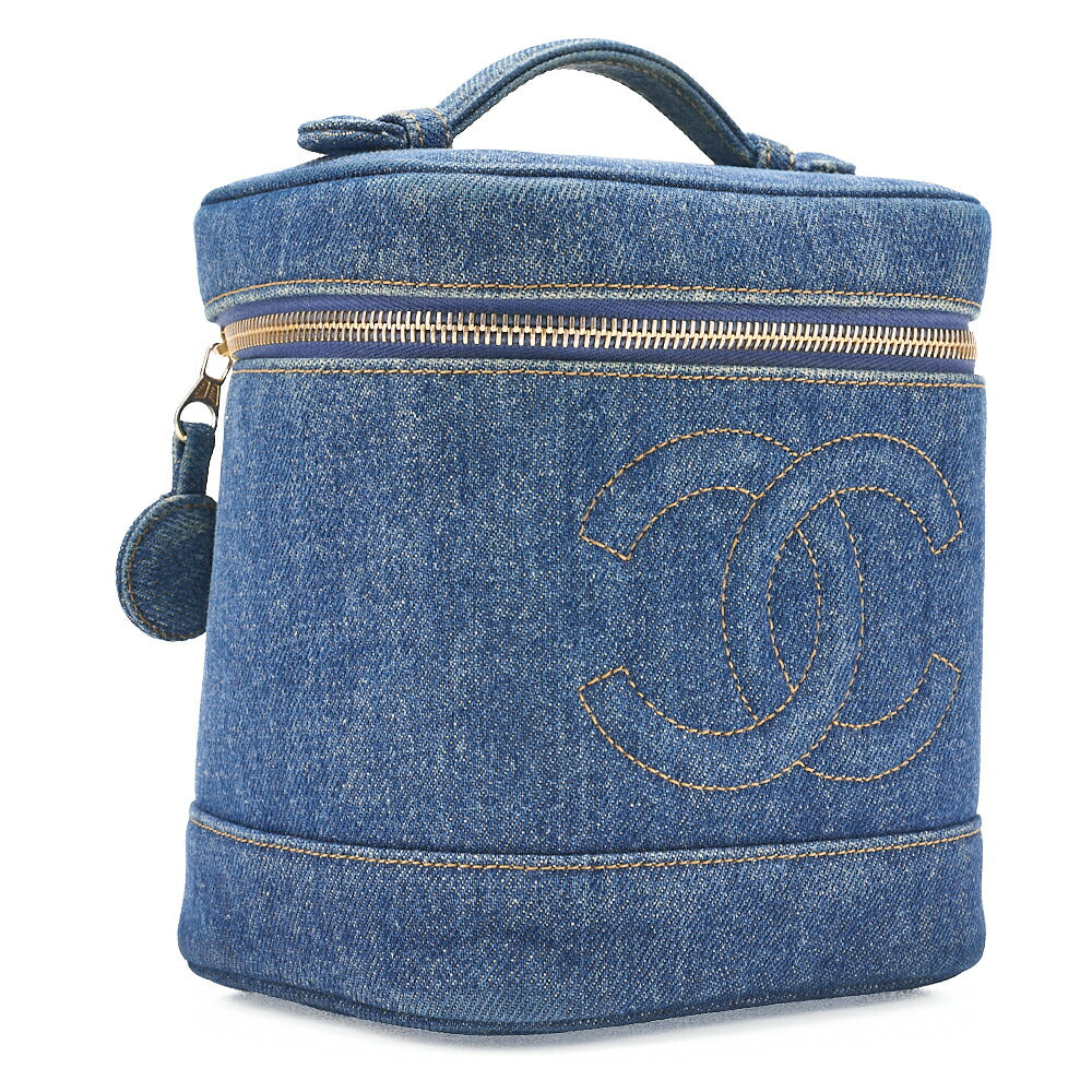 CHANEL Cocomark Vanity Handbag Denim Blue Gold-Tone Hardware, Pre-Owned
