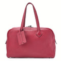 HERMES Victoria 35 Trion Clemence Tote Bag Rouge Garance Silver -Tone Hardware, Pre-Owned
