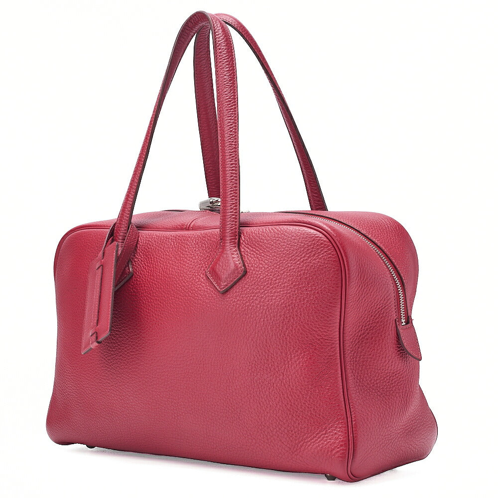 HERMES Victoria 35 Trion Clemence Tote Bag Rouge Garance Silver -Tone Hardware, Pre-Owned