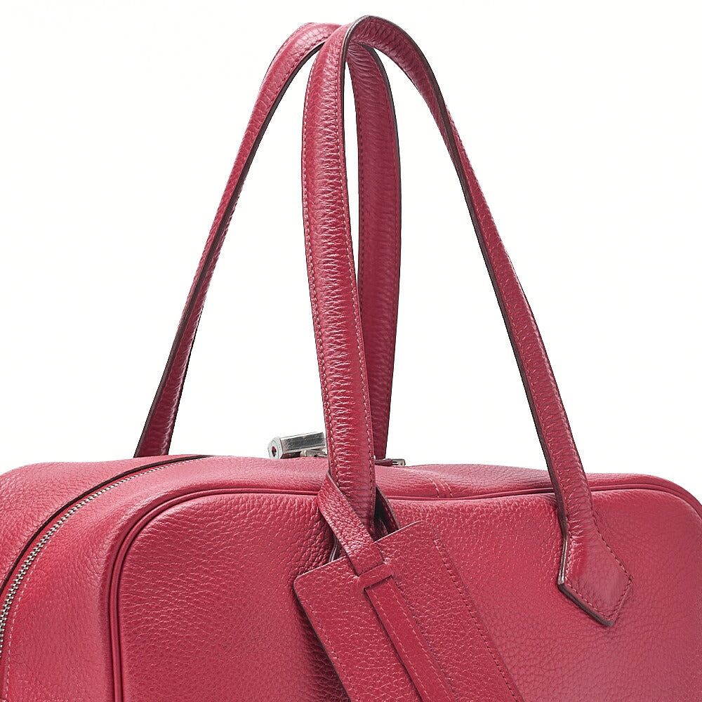 HERMES Victoria 35 Trion Clemence Tote Bag Rouge Garance Silver -Tone Hardware, Pre-Owned
