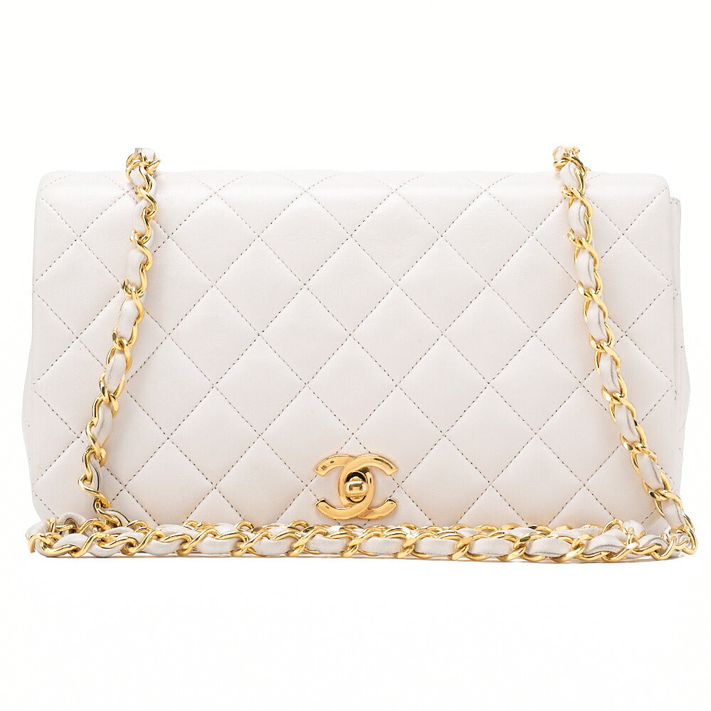 CHANEL Lambskin Matelasse Full Flap Chain Shoulder White Gold-Tone Hardware, Pre-Owned