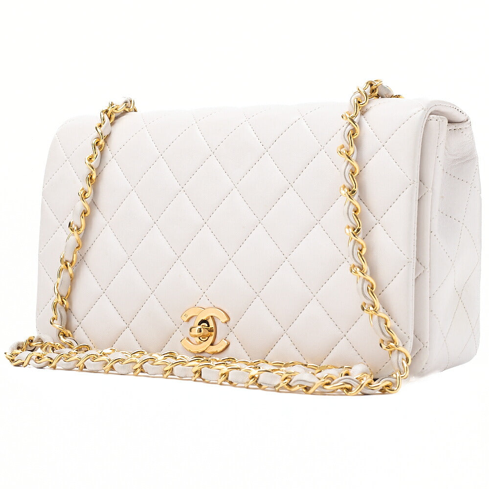 CHANEL Lambskin Matelasse Full Flap Chain Shoulder White Gold-Tone Hardware, Pre-Owned