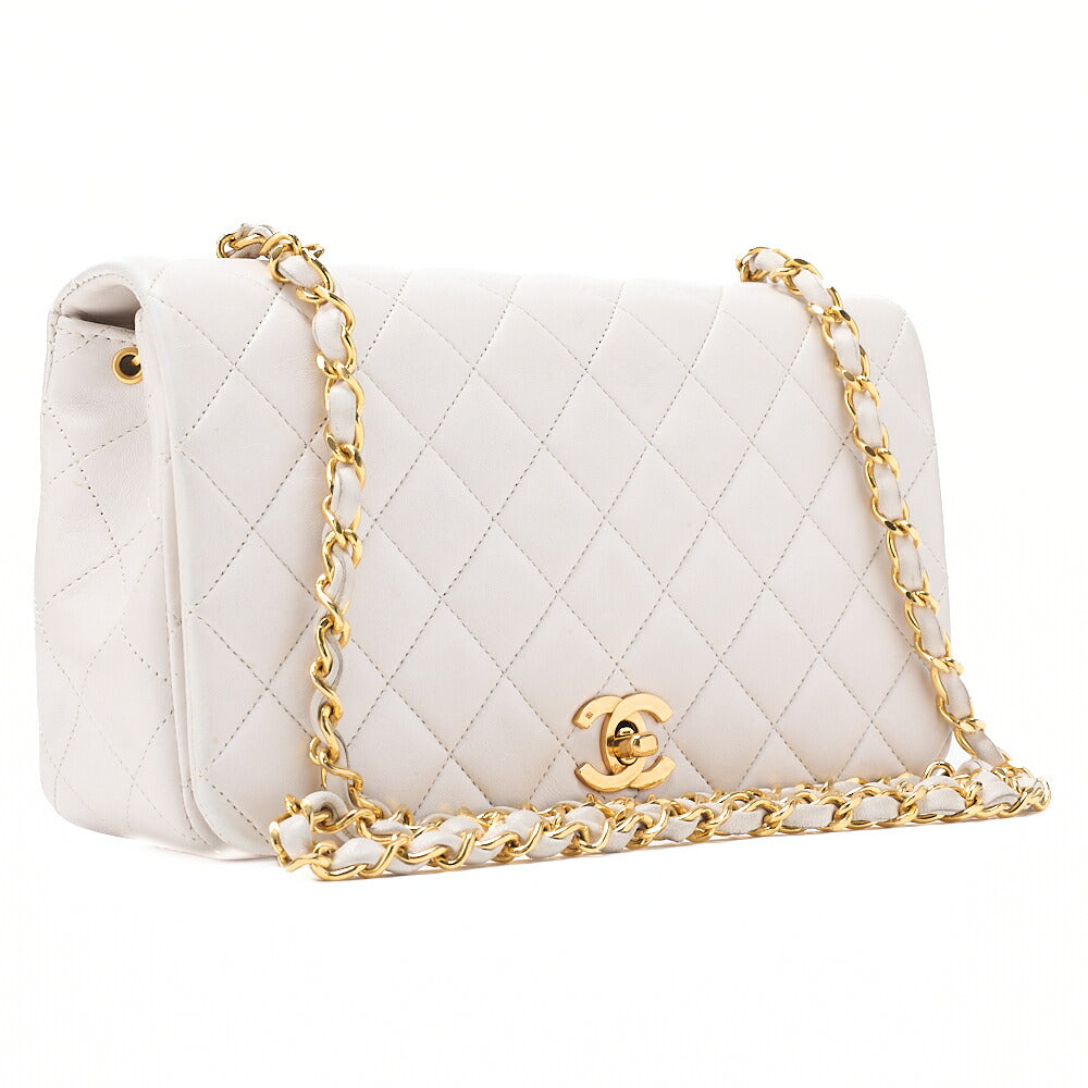 CHANEL Lambskin Matelasse Full Flap Chain Shoulder White Gold-Tone Hardware, Pre-Owned